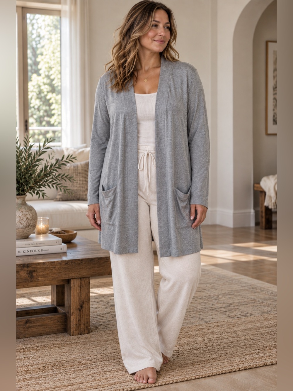 Tani Womens Cardigan Sz Large Gray Modal Open Longline Minimalist Quiet Luxury